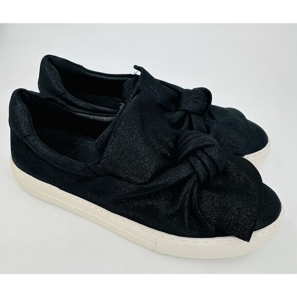 J Slides AUDRA Bow Top Sneaker Slip On Platform Black Leather Size 6.5 Chunky - Picture 1 of 9